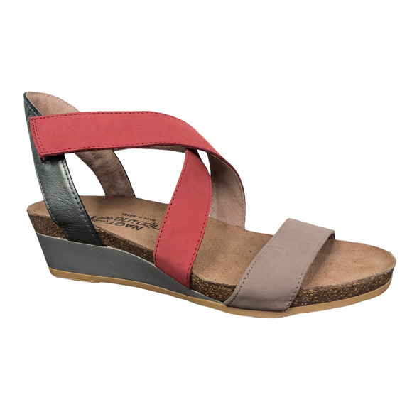 NEW Naot Vixen Stone Red Leather Crisscross Low Wedge Sandals Women's Size 37